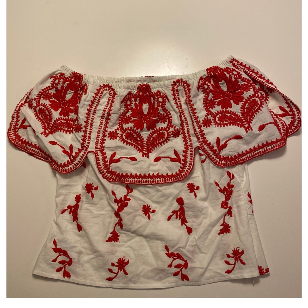 NWT - Lulumari Embroidered Off Shoulder Top